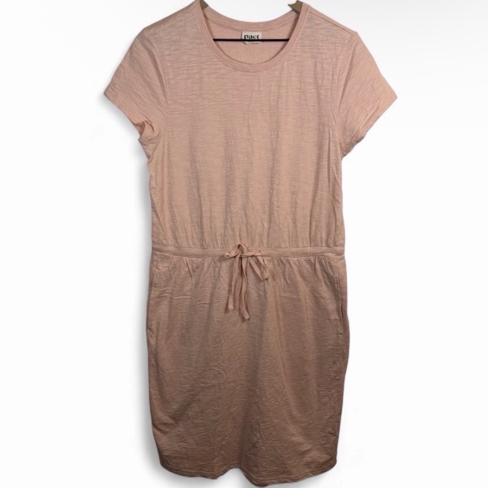 Pact Organic Cotton Slub Knit Drawstring Midi Dress Peach Pink Women’s Size M